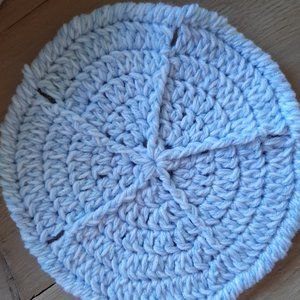 sky blue sand dollar handmade crochet hot pad /trivets